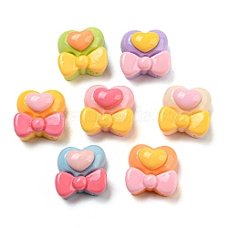 Opaque Resin Decoden Cabochons, Heart with Bowknot, Mixed Color, 11x11x7mm(RESI-C046-10)