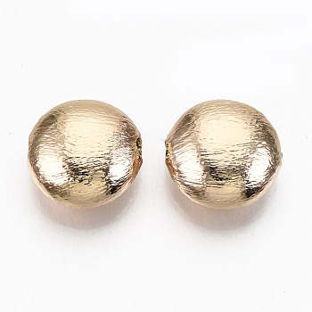 Brass Beads, Nickel Free, Flat Round, Real 18K Gold Plated, 13x6.5mm, Hole: 1.5mm