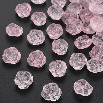 Transparent Baking Painted Glass Beads, Rose, Pink, 12.5x14x9mm, Hole: 1.2mm