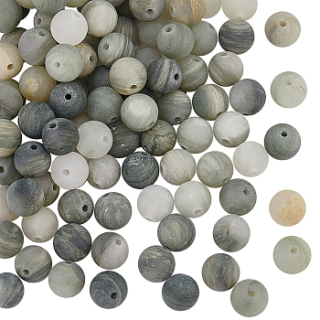 2 Strands Frosted Round Natural Green Rutilated Quartz Beads Strands, 8mm, Hole: 1mm, about 48pcs/strand, 15.7 inch(39.88cm)