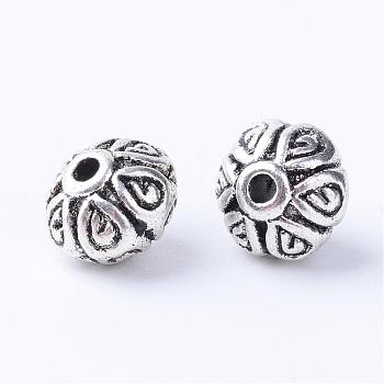 Tibetan Style Alloy Beads, Rondelle, Cadmium Free & Lead Free, Antique Silver, 7x5mm, Hole: 1mm, about 1400pcs/1000g