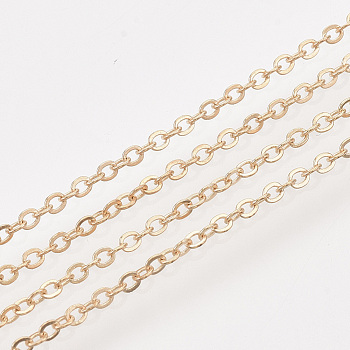 Iron Cable Chains, Soldered, with Spool, Flat Oval, Light Gold, 2x1.5x0.3mm, about 100yard/roll
