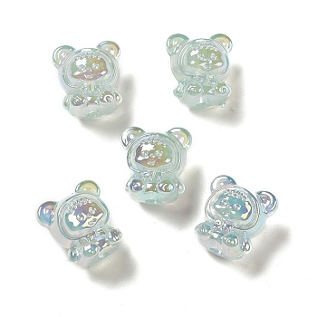 UV Plating Rainbow Iridescent Acrylic Beads, Baby Girl with Bear Clothes, Aqua, 17.5x16.5x14mm, Hole: 3.5mm