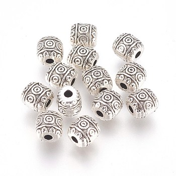 Tibetan Style Alloy Beads, Lead Free & Cadmium Free, Barrel, Antique Silver, about 6mm in diameter, 6mm long, hole: 1.6mm