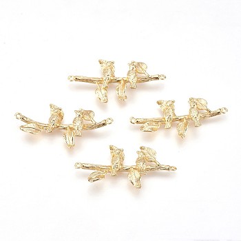 Brass Links connectors, Nickel Free, Bird, Real 18K Gold Plated, 17x35.5x4.5mm, Hole: 1mm