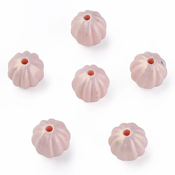 Spray Painted Acrylic Beads, Corrugated Beads, Rubberized Style, Round, Misty Rose, 11x11mm, Hole: 2mm, about 720pcs/500g