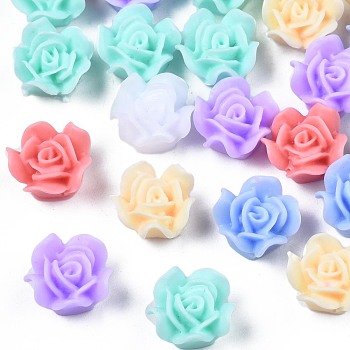 Opaque Resin Cabochons, Rubberized Style, Flower, Mixed Color, 11x11x6mm