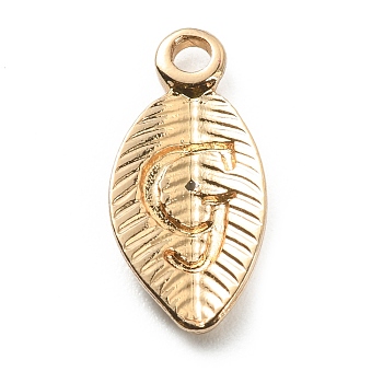 Alloy Pendants, Leaf with Letter Charm, Light Gold, Letter.G, 15.5x7.5x2.5mm, Hole: 1.5mm