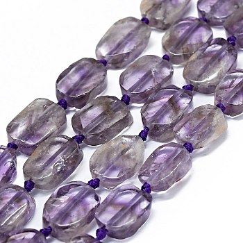 Natural Amethyst Beads Strands, Rectangle, 14~17x11~13x5~6mm, Hole: 1mm, about 21~23pcs/strand, 15.75~16.14 inch(40~41cm)