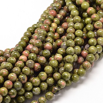 Natural Unakite Round Bead Strands, 10mm, Hole: 1mm, about 40pcs/strand, 16 inch