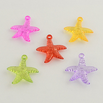Transparent Acrylic Starfish/Sea Stars Pendants, Mixed Color, 26x25x5mm, Hole: 2.5mm, about 640pcs/500g