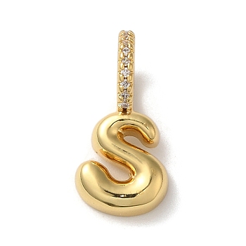 Brass Micro Pave Cubic Zirconia Pendants, Lead Free & Cadmium Free, Long-Lasting Plated Letter S, 19x10x9mm, Hole: 5mm