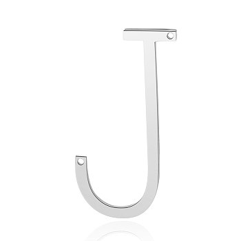 201 Stainless Steel Links connectors, Letter, Stainless Steel Color, Letter.J, 37x19x1mm, Hole: 1mm