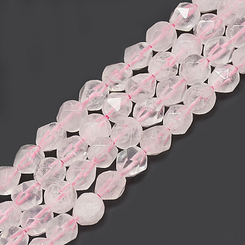 Natural Rose Quartz Beads Strands, Faceted, Round, 6~6.5x5.5~6x5.5~6mm, Hole: 1mm, about 61pcs/14.7 inch