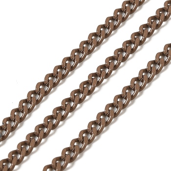 Spray Painted 304 Stainless Steel Curb Chains, with Spool, Unwelded, Coconut Brown, 3x2x0.6mm