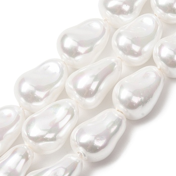 Electroplated Glass Shell Pearl Beads Strands, Nuggets, White, 22~23x15~16x14~15mm, Hole: 1.4mm, about 18pcs/strand, 15.35''(39cm)