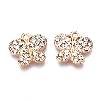 Alloy Pendants, with Crystal Rhinestone, Cadmium Free & Nickel Free & Lead Free, Butterfly, Light Gold, 15x16.5x3mm, Hole: 1.6mm