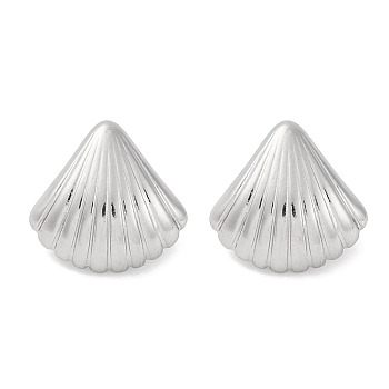 304 Stainless Steel Shell Shape Stud Earrings, Silver, 17x18mm