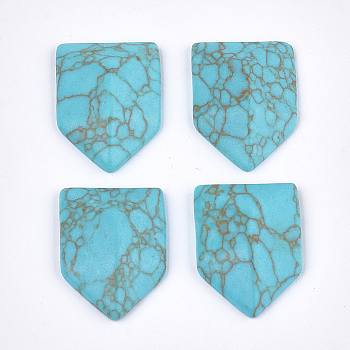 Synthetic Turquoise Cabochons, Dyed, Shield, 32x24x7.5~8mm