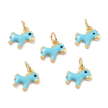 Real 18K Gold Plated Brass Charms, with Enamel and Jump Rings, Long-Lasting Plated, Horse, Deep Sky Blue, 11x11x1.5mm, Jump Ring: 5x1mm, 3mm Inner Diameter
