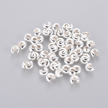 Iron Crimp Beads Covers, Cadmium Free & Nickel Free & Lead Free, Silver Color Plated, 4mm In Diameter, Hole: 1.5~1.8mm