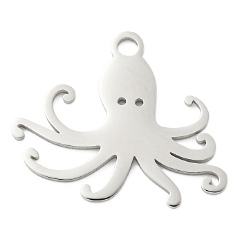 304 Stainless Steel Pendants, Laser Cut, Stainless Steel Color, Ocean Animal Charm, Octopus, 21x25.5x1mm, Hole: 2.5mm