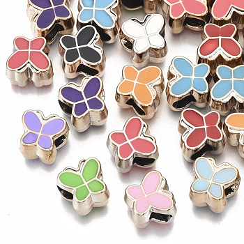 UV Plating Acrylic European Beads, with Enamel, Large Hole Beads, Mixed Color, Butterfly, Light Gold, 10x11x8mm, Hole: 5mm