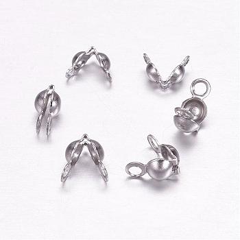 304 Stainless Steel Bead Tips, Calotte Ends, Clamshell Knot Cover, Stainless Steel Color, 4x7.5mm, Hole: 1mm