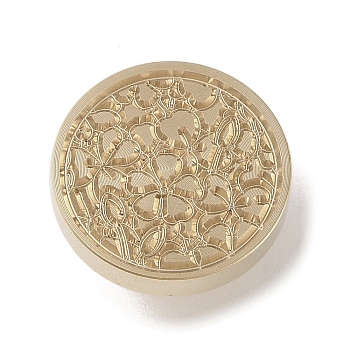 Golden Tone Wax Seal Brass Stamp Head, Floral Collection Pattern, for Wax Seal Stamp, Clover, 25x14mm, Inner Diameter: 7mm