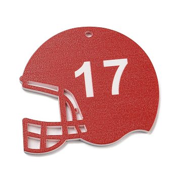 Acrylic Pendants, Helmet, Sports, Indian Red, 41x47x2mm, Hole: 2mm