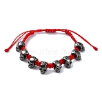 Halloween Theme Adjustable Nylon Cord Braided Beads Bracelets, Alloy Skull Charm Bracelets for Men Women, Crimson, Inner Diameter: 2~3-1/8 inch(5~7.8cm)(BJEW-JB10915-S)
