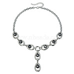 Alloy Glass Oval Pendant Y Necklaces for Women, Platinum, Black, 21.65 inch(55cm)(WG1B3C5-01)