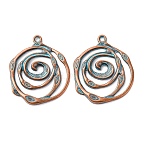 Tibetan Style Alloy Pendants, Red Copper & Green Patina, Flower, 31x26x2.5mm, Hole: 1.8mm(FIND-B055-02M)