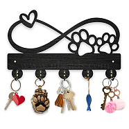 Wood & Iron Wall Mounted Hook Hangers, Decorative Organizer Rack, with 2Pcs Screws, 5 Hooks for Bag Clothes Key Scarf Hanging Holder, Paw Print, 183x300x7mm(HJEW-WH0055-080)