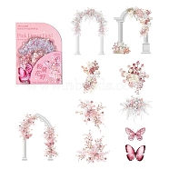 20Pcs Flower Arch Waterproof PET Decorative Stickers, Self-adhesive Butterfly Decals, for DIY Scrapbooking, Pink, 40~90mm(PW-WG41869-06)