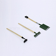 Miniature Alloy Spade & Harrows, Garden Tools, for Micro Landscape, Dollhouse Decor, Dark Green, 90~102x13~22mm, 3pcs/set(MIMO-PW0003-190A)