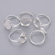 Flat Round Adjustable Brass Pad Ring Bases, Silver Color Plated, Tray: 12mm, Inner Diameter: 17mm(X-KK-I023-S)