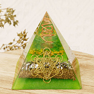 Resin Orgonite Pyramid Home Display Decorations, with Natural Gemstone Chips, Lime Green, 60x60x60mm(G-PW0004-56B-17)
