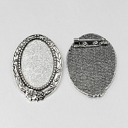 Vintage Tibetan Style Alloy Brooch Cabochon Bezel Settings, Cadmium Free & Lead Free, with Iron Pin Back Bar Findings, Antique Silver, Oval Tray: 20x30mm, 41x30x2.5mm, Pin: 0.8mm(PALLOY-O037-33AS)