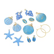 DIY Alloy Shell Starfish Shape Hoop Earring Making Kits, Deep Sky Blue, 17~35.5x8.5~29.5x3.5~7mm, 14pcs/set(DIY-XCP0003-31)