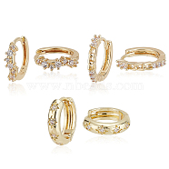 3 Pairs 3 Style Crystal Rhinestone Star Hoop Earrings, Brass Jewelry for Woman, Light Gold, 12.5~14x14~15x2~3.5mm, Pin: 0.7~0.8mm, 1 pairs/style(EJEW-AN0001-96)