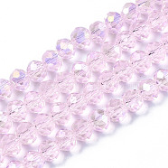 Electroplate Glass Beads Strands, AB Color Plated, Faceted, Rondelle, Pink, 6x5mm, Hole: 1mm, about 83~85pcs/strand, 38~39cm(EGLA-A034-T6mm-B12)