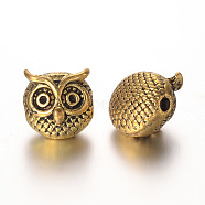 Owl Alloy Beads, Antique Golden, 11x11x9mm, Hole: 1.5mm(PALLOY-L161-04AG)