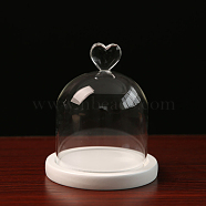 High Borosilicate Glass Dome Cover, Heart Decorative Display Case, Cloche Bell Jar Terrarium with Wood Base, White, 100x130mm(DJEW-PW0001-24B-01)