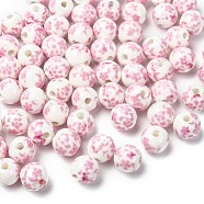 Handmade Printed Porcelain Beads, Round, Pearl Pink, 10mm, Hole: 3mm(PORC-Q201-10mm-3)