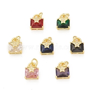 Rack Plating Brass Micro Pave Clear Cubic Zirconia Charms, with Jump Rings, Cadmium Free & Lead Free, Long-Lasting Plated, Envelope Handbag with Star Charm, Real 18K Gold Plated, Mixed Color, 12.5x9.5x7.5mm, Hole: 3mm(KK-C011-50G)