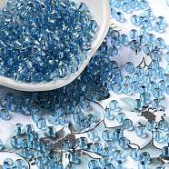 Glass Seed Beads, Silver Lined, Round Hole, Round, Dodger Blue, 4x3mm, Hole: 1.2mm, 6429pcs/pound(SEED-H002-C-A046)