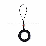 Polyester Tassel Woven Big Pendant Decorations, with Alloy Enamel Findings and Plastic Beads, Antique Silver, Black, 110~115mm(FIND-N052-001B)