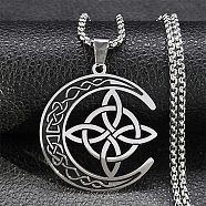 Moon with Trinity Knot 304 Stainless Steel Enamel Pendant Necklaces for Men Women, Stainless Steel Color, 19.45 inch(49.4cm)(NJEW-G087-10P)