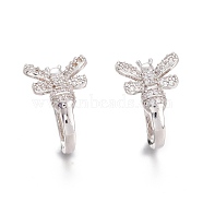 Brass Micro Pave Clear Cubic Zirconia Bees Cuff Earrings, Long-Lasting Plated, Platinum, 17x12x12mm(ZIRC-I049-25P)
